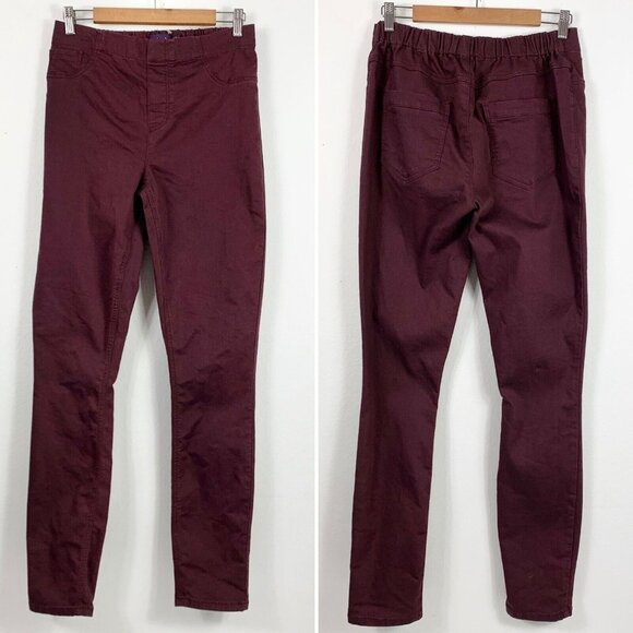 Its Denim Size Medium Skinny Jeans Maroon Burgundy Pants Elastic Waist Pockets - Picture 1 of 5